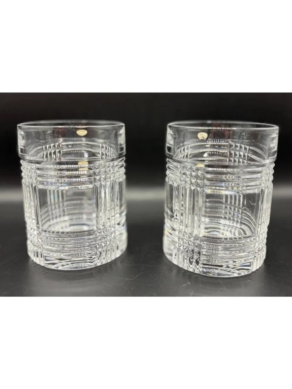 Ralph Lauren Glen Plaid Cut Crystal On The Rocks Whiskey Glass Barware Lot of 2